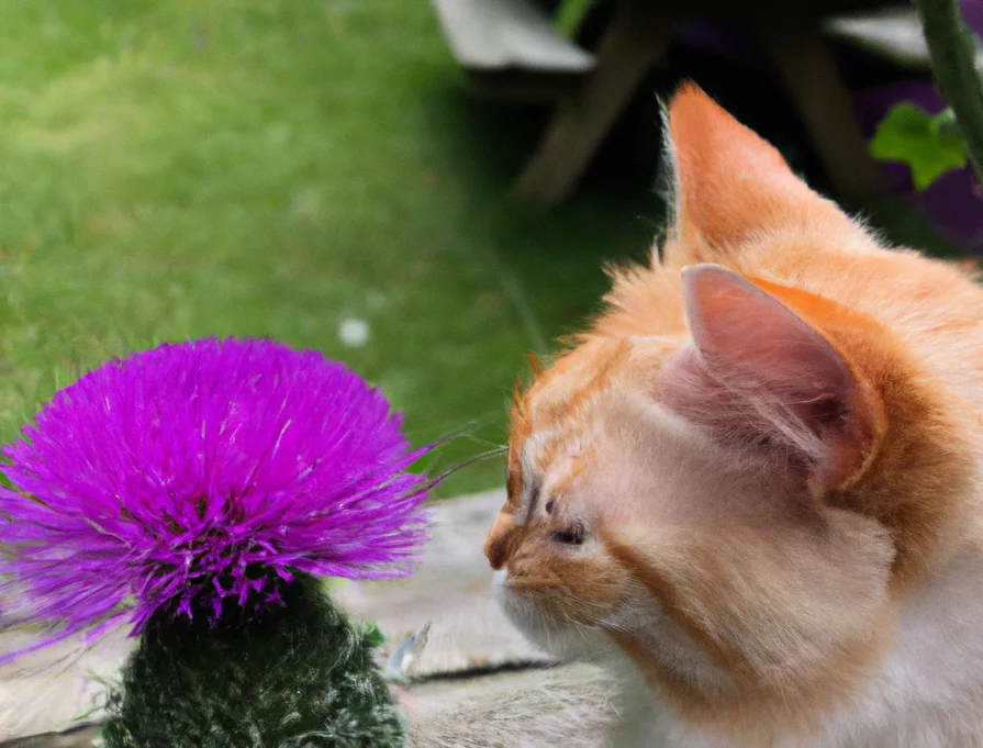 Barnaby’s Thistle with a cat in the background