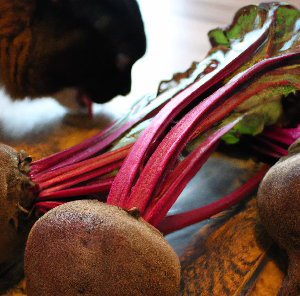 Beets with a cat trying to sniff them