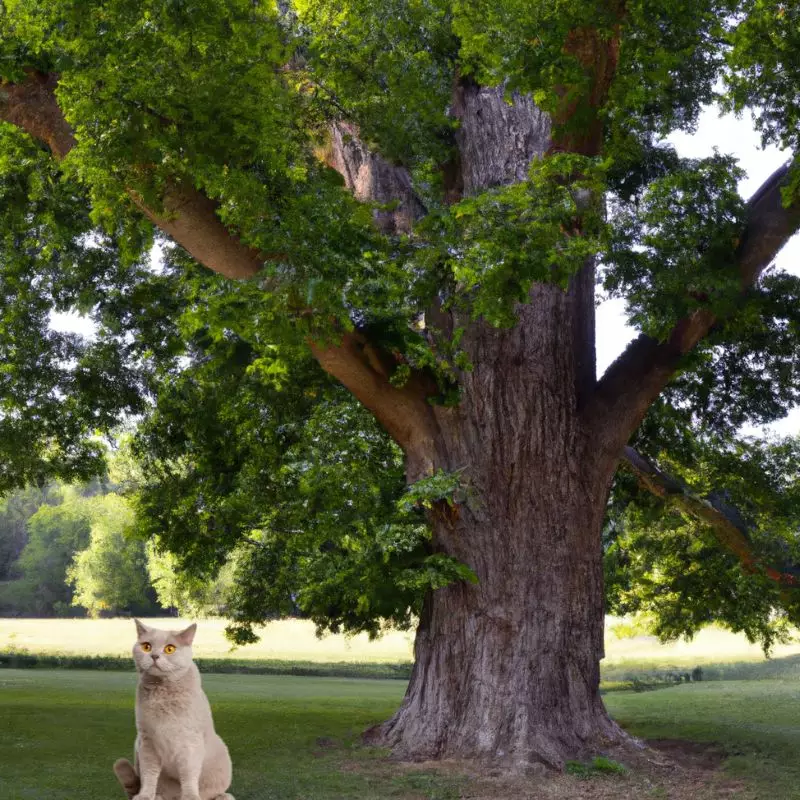 Big Shellbark Hickory tree with a curious cat
