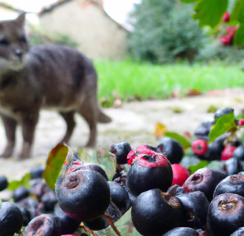 Black Hawthorn with a cat in the background