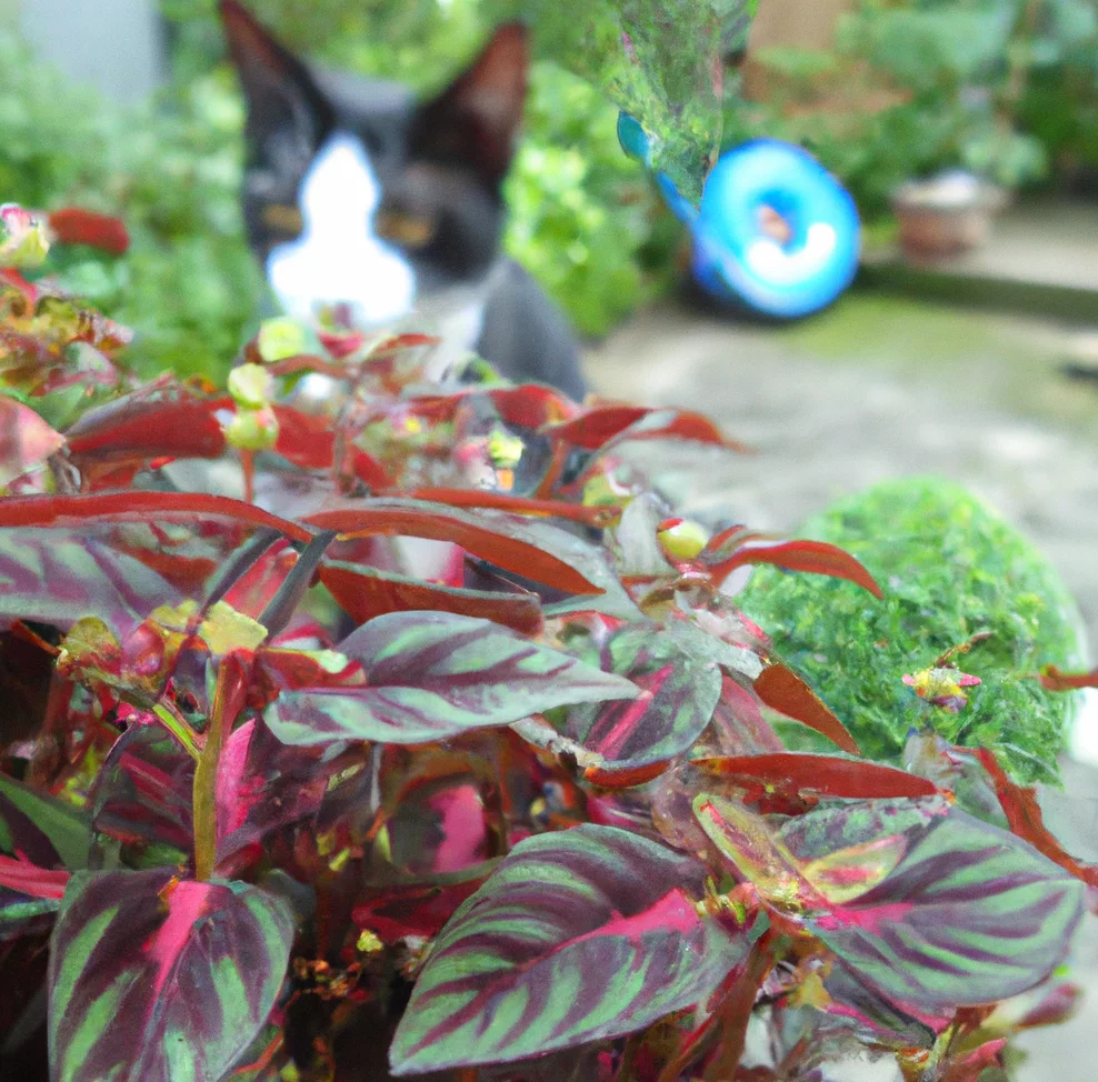 Bloodleaf with a cat in the background