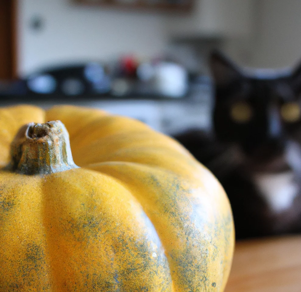 Buttercup Squash with a cat in the background