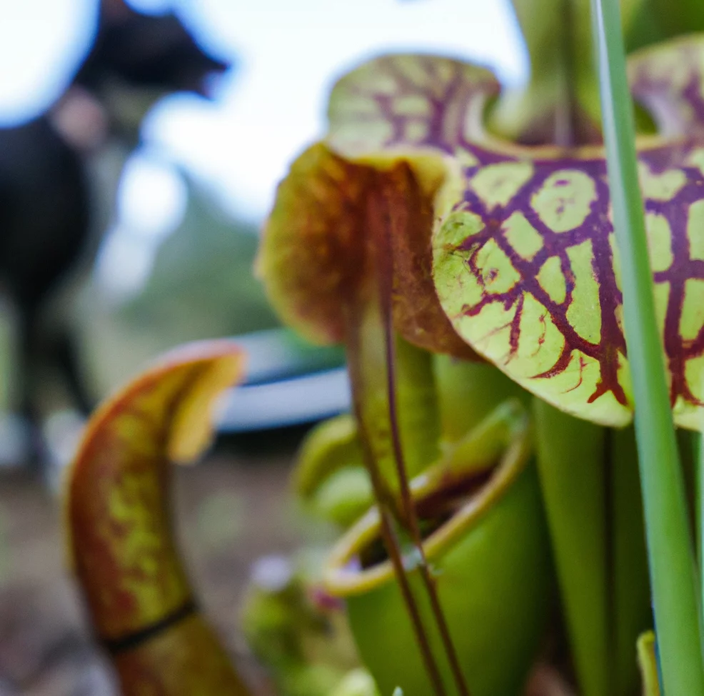 California Pitcher Plant and a cat nearby