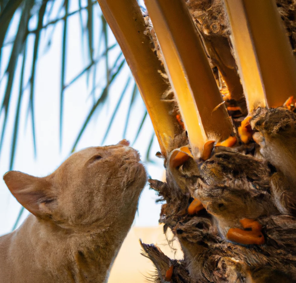Canary Date Palm with a cat trying to sniff it