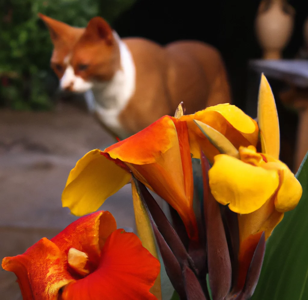 Canna Lily with a cat in the background