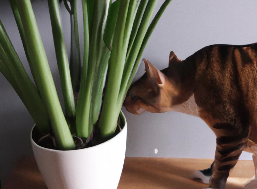 Cast Iron Plant with a cat trying to sniff it