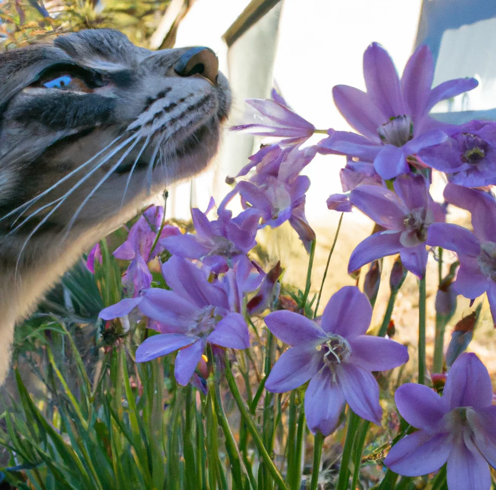 Cat looks at Blue-dicks