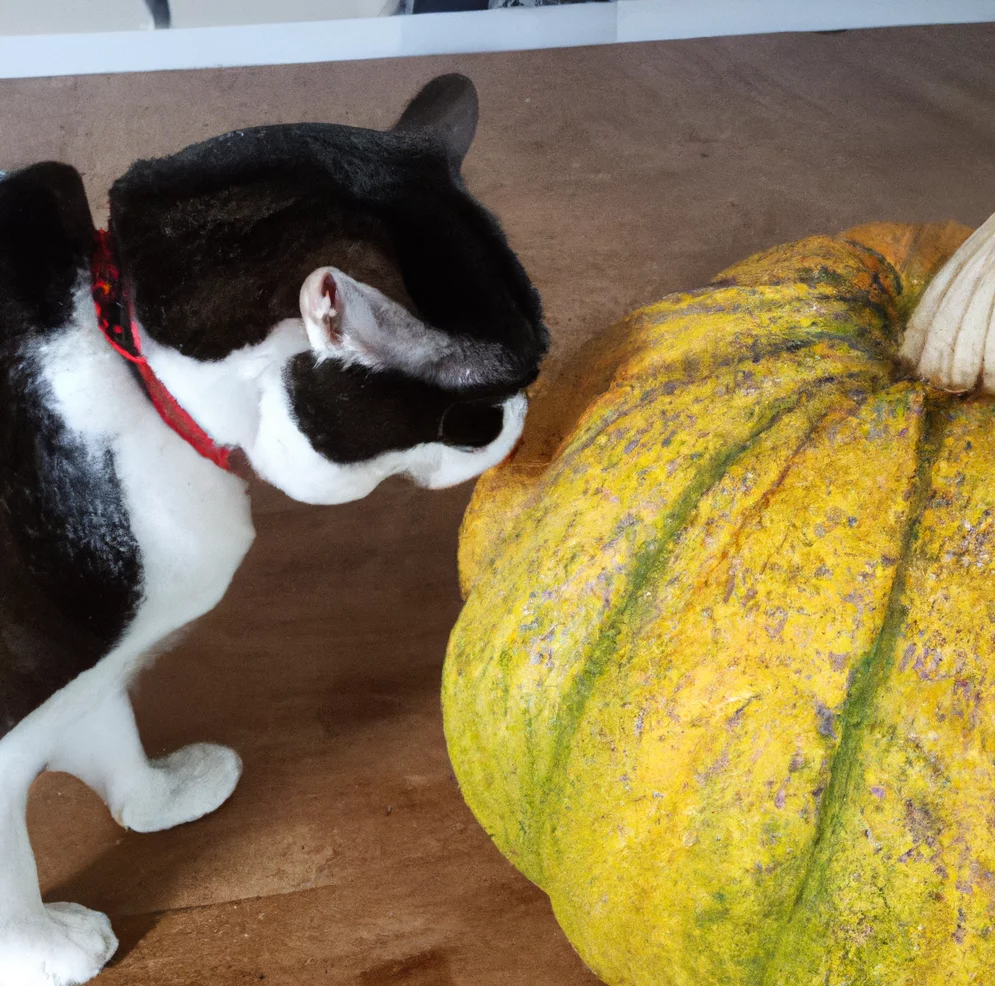 Cat looks at Buttercup Squash