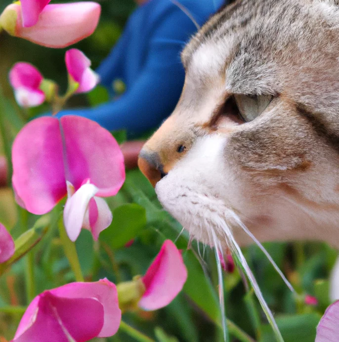 Cat looks at Sweet Pea