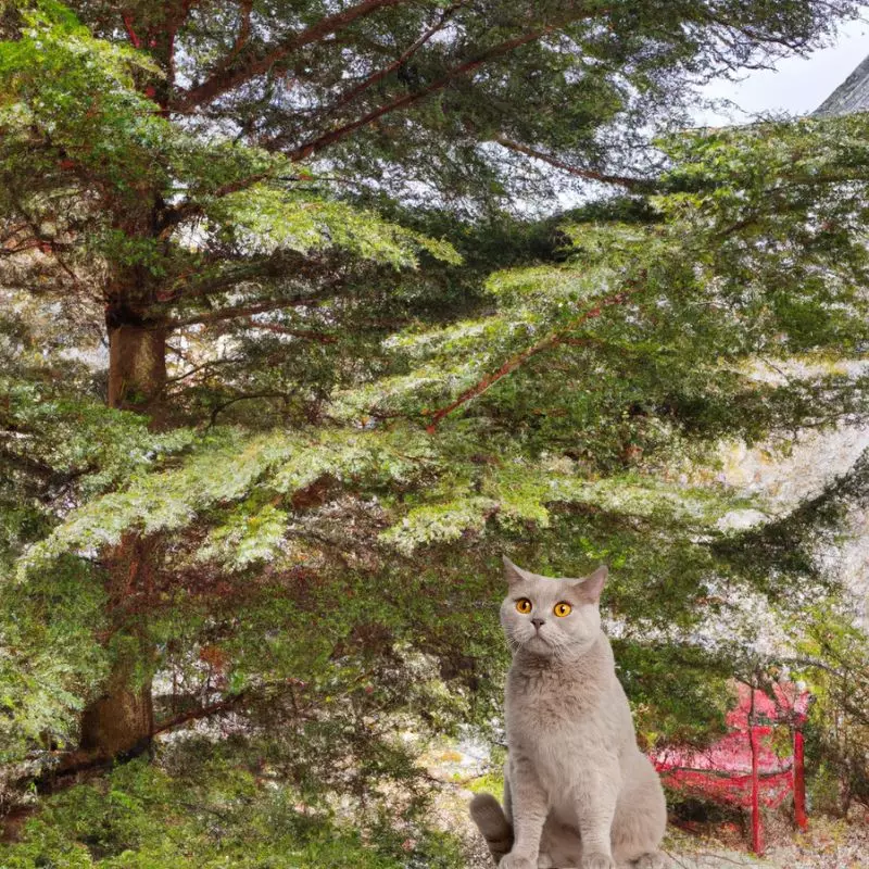 Cat sits near Carolina Hemlock