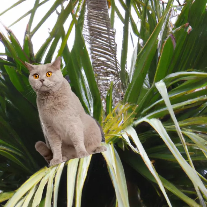 Cat sits on Christmas Palm