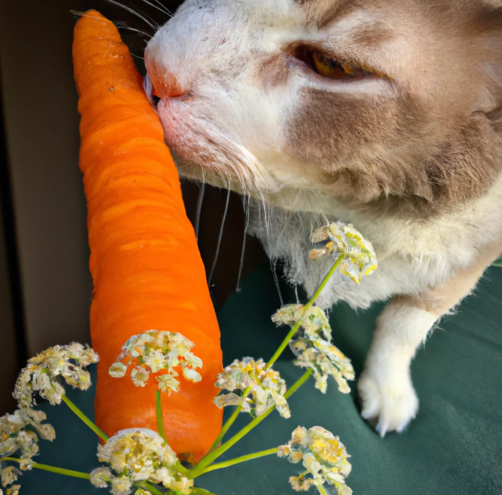 Cat sniffs carrot flower