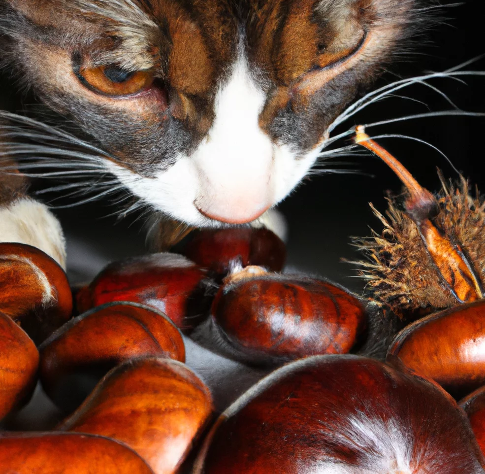 Cat stands near Chestnuts