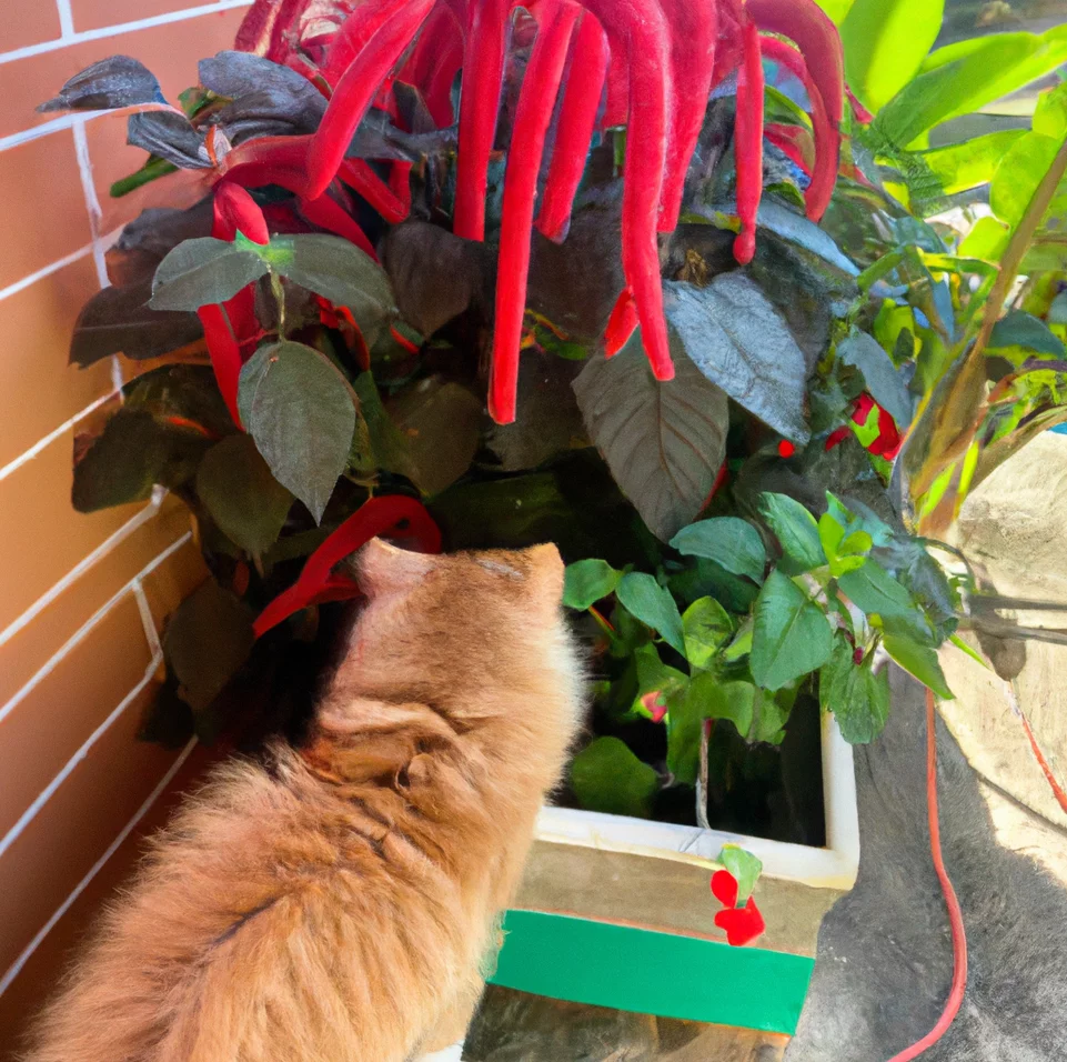 Chenille Plant with a cat nearby