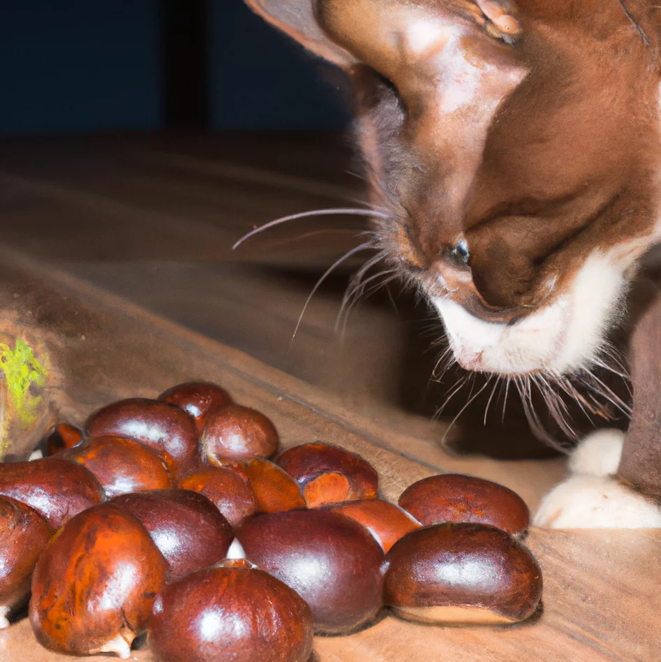 Chestnuts with a cat trying to sniff it