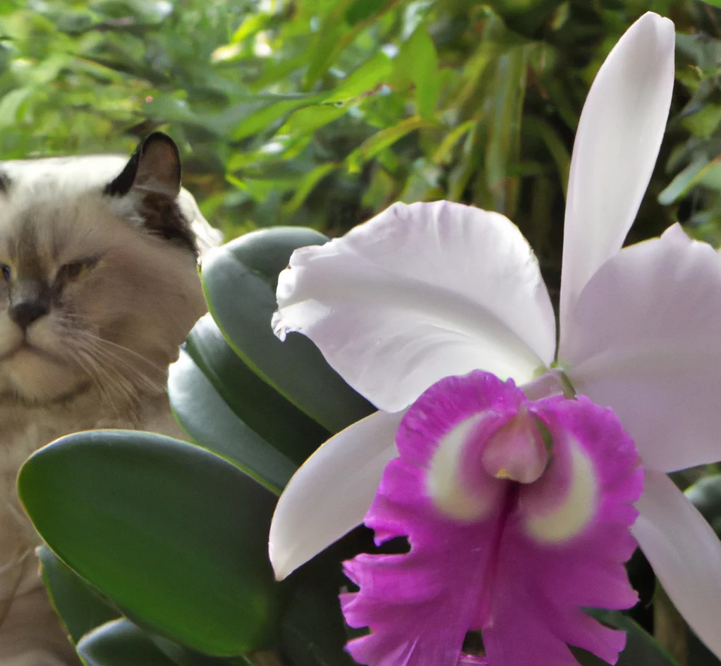 Christmas Orchid with a cat in the background