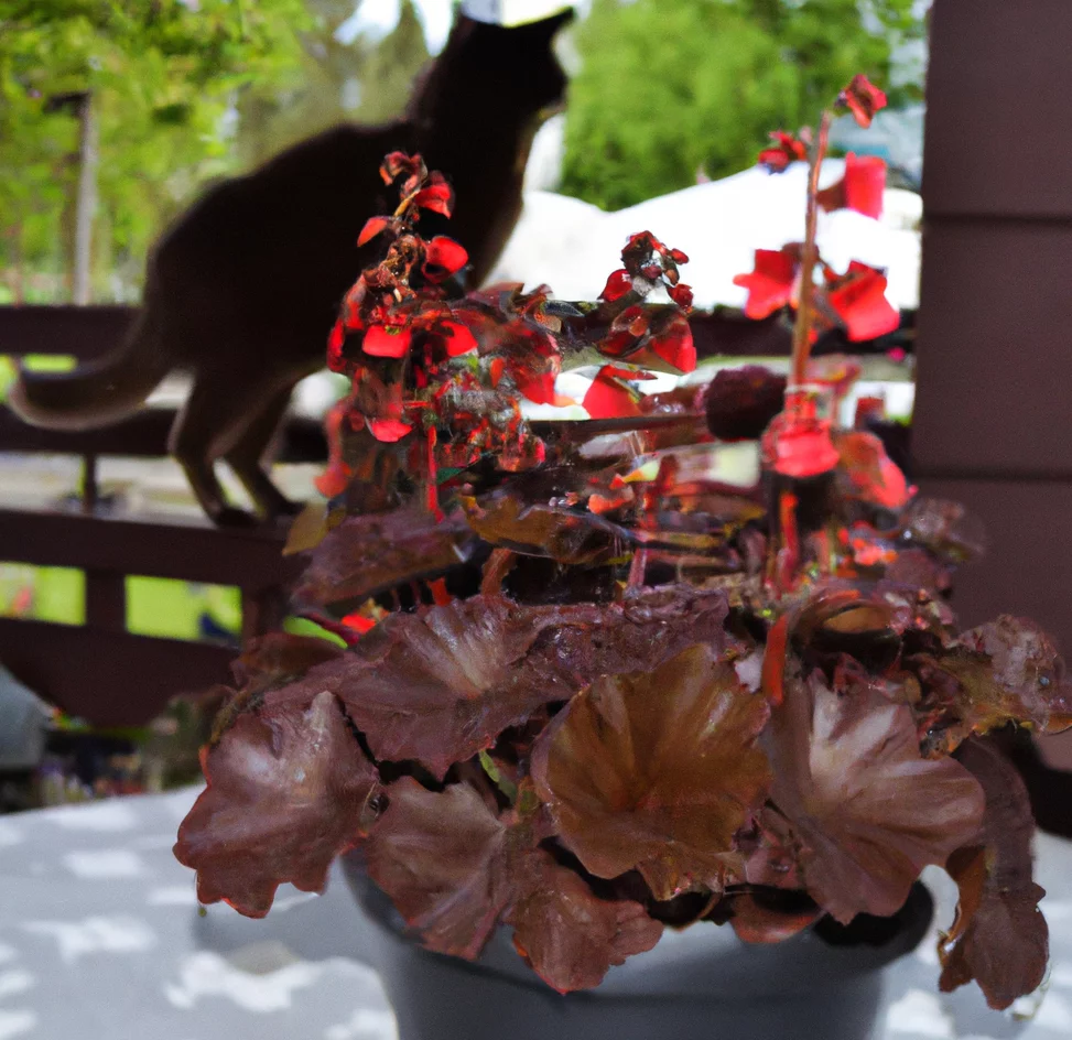 Coral Bells in a pot with a cat in the background