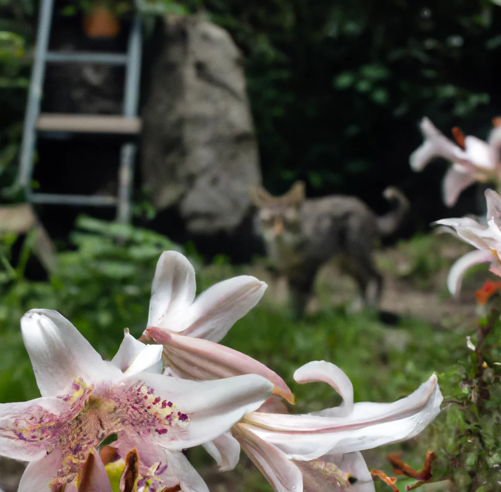 Cat looks at Wood Lily