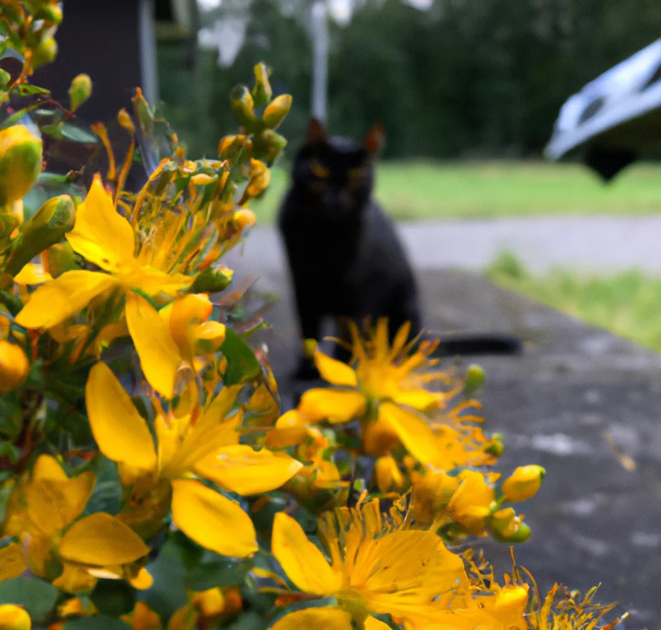 St. John’s Wort with a cat in the background