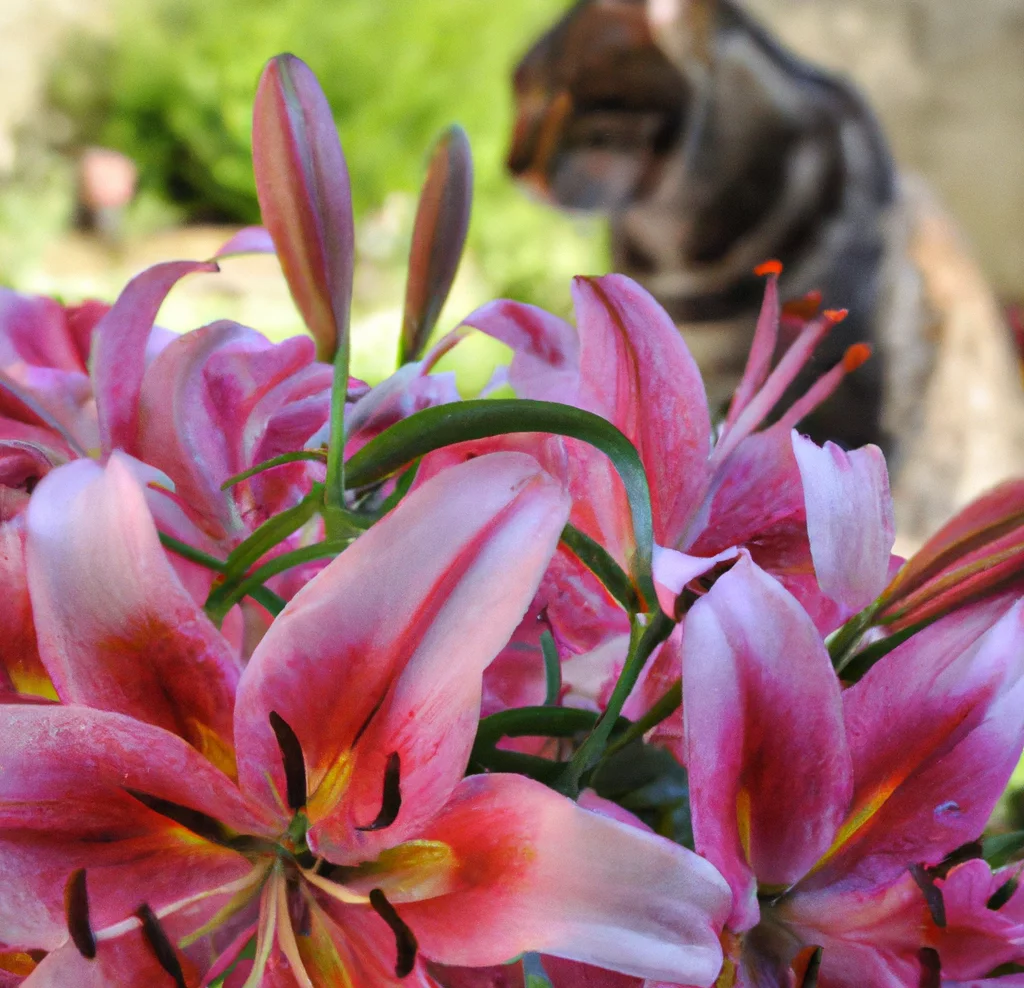Stargazer Lily and a cat nearby