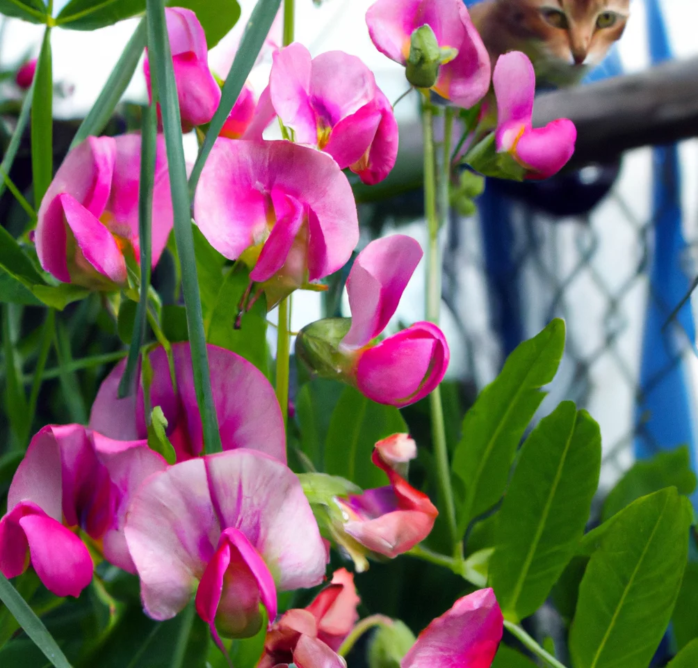 Sweet Pea with a cat in the background