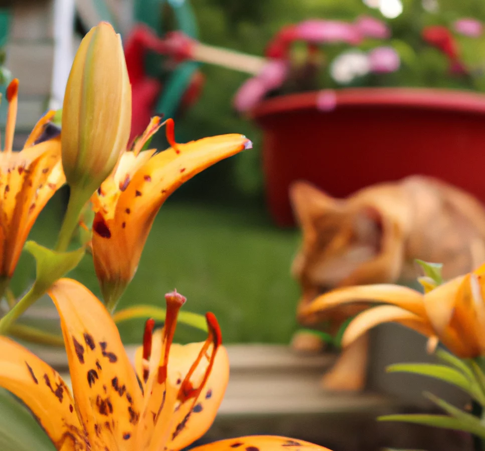 Tiger lily with a cat in the background