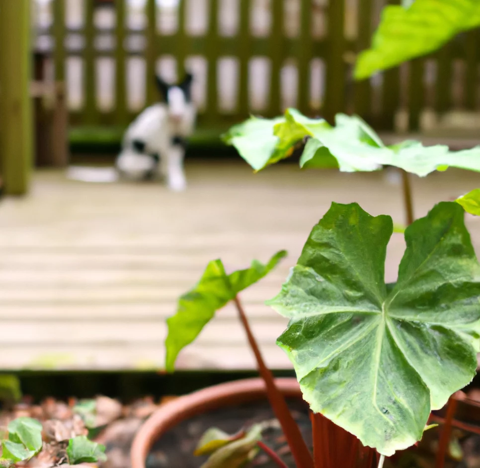 Umbrella Leaf with a cat in the background