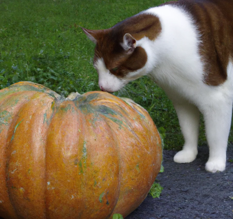 cat looks at Acorn squash