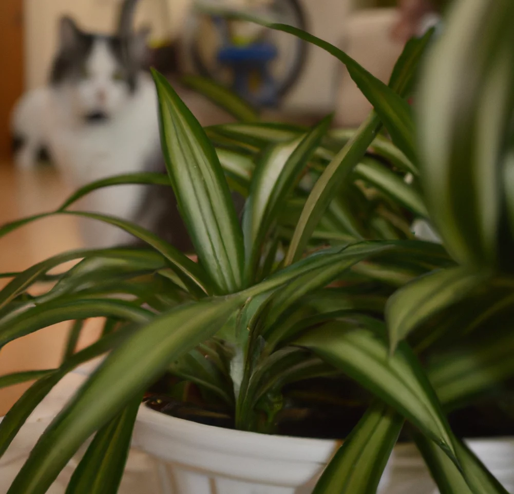 cat looks at Anthericum Comosum