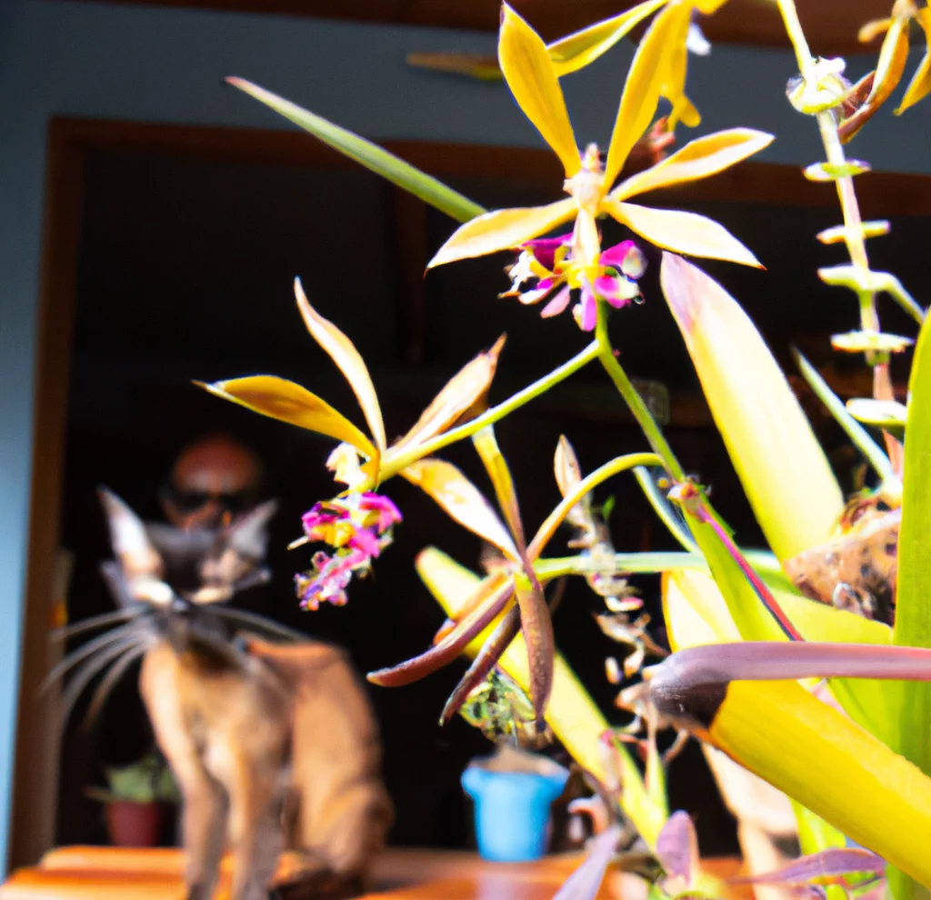 Butterfly Orchid with a cat in the background