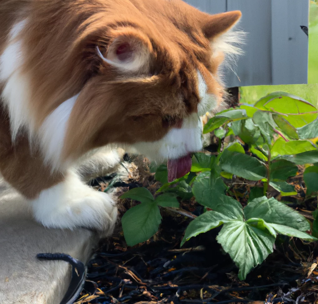 Cat licks Creeping Raspberry plant