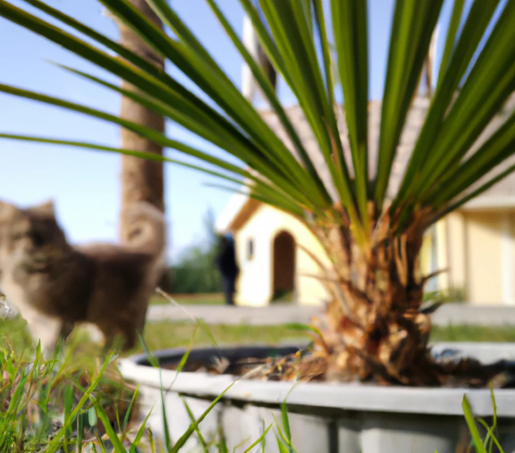 Cat looks at Dwarf Date Palm
