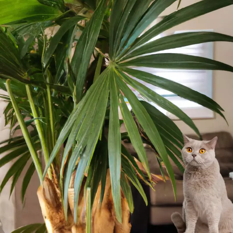 Cat sits near Forster Sentry Palm