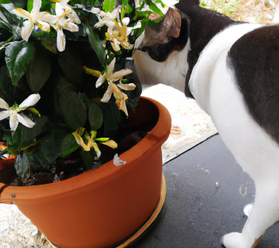 Confederate Jasmine with a cat trying to sniff it