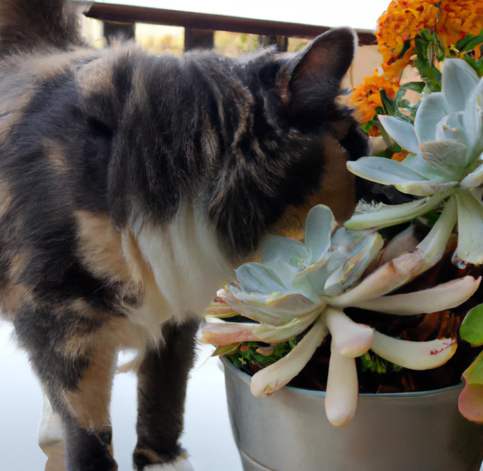 Copper rose with a cat trying to sniff it