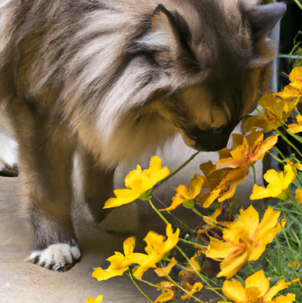 Coreopsis with a cat trying to sniff it