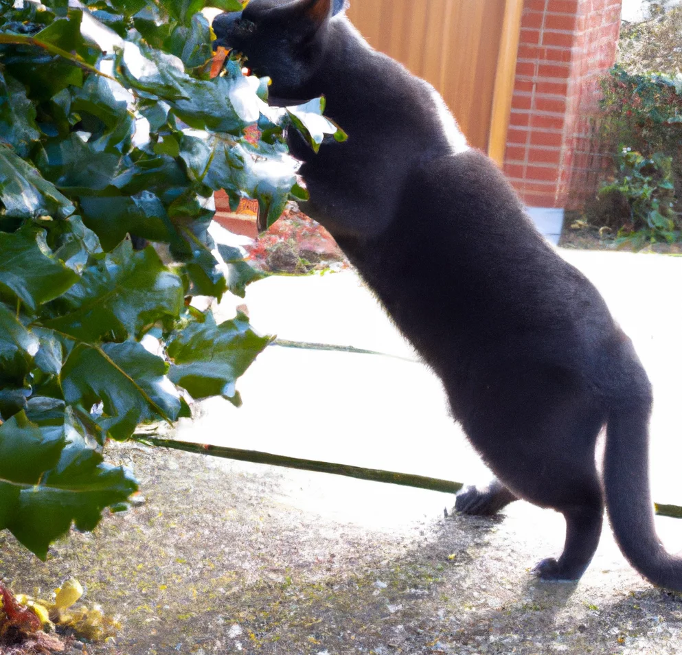 Creeping Mahonia with a cat trying to sniff it