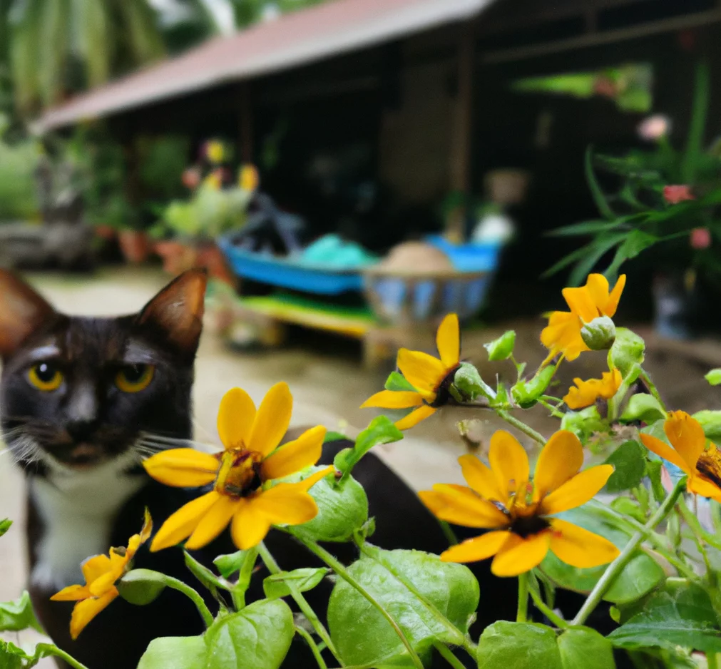 Creeping Zinnia with a happy cat in the background