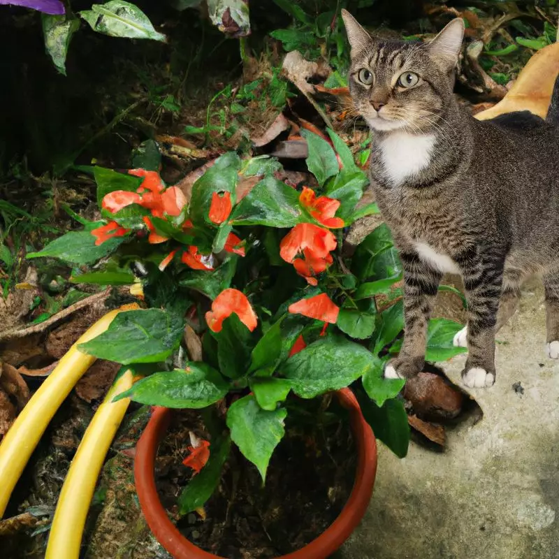 Crossandra and a cat nearby