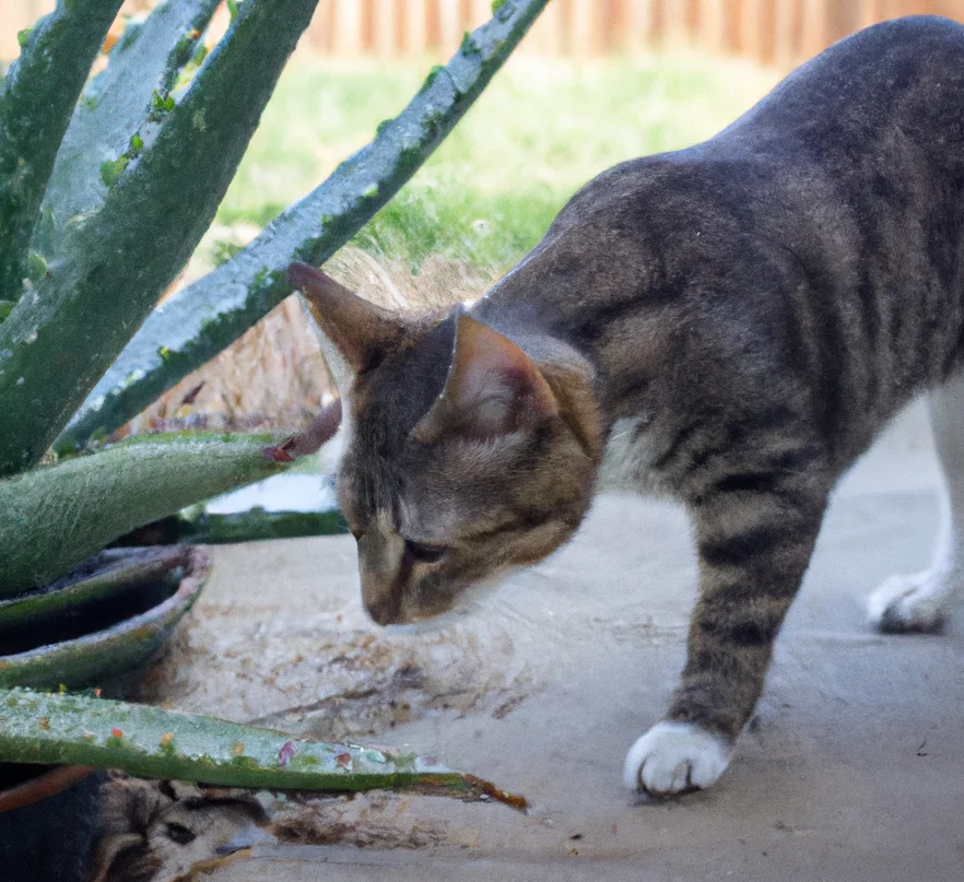 Cushion Aloe with a cat trying to sniff it