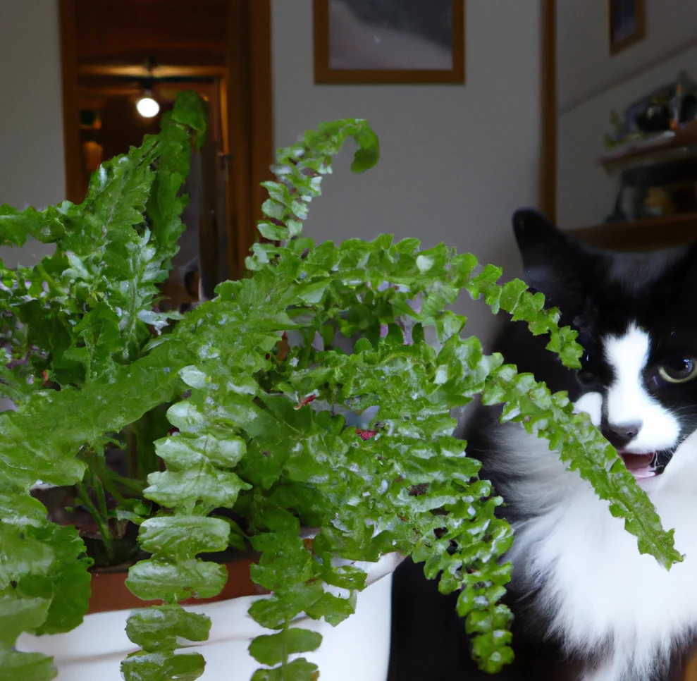 Duffii Fern with a happy cat in the background
