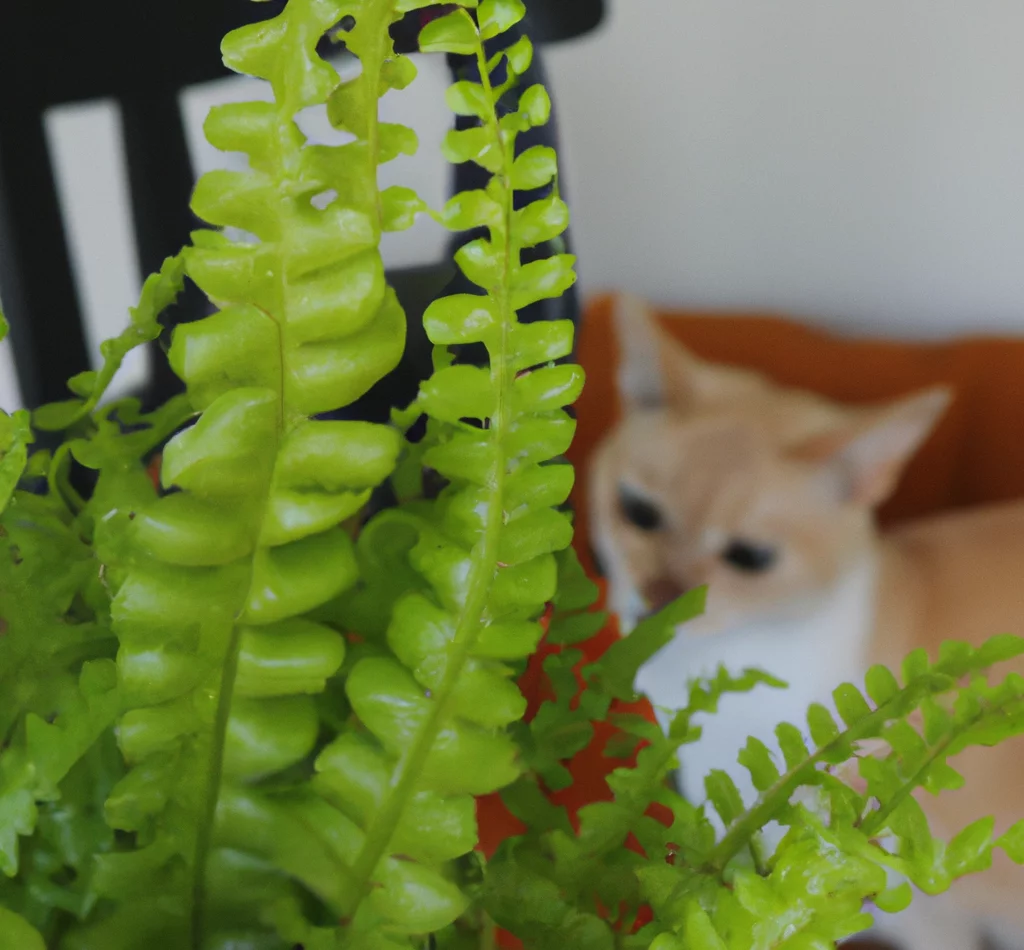 Dwarf Whitman Fern with a cat in the background