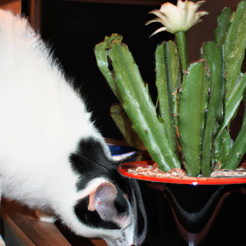 Easter Lily Cactus with a cat trying to sniff it
