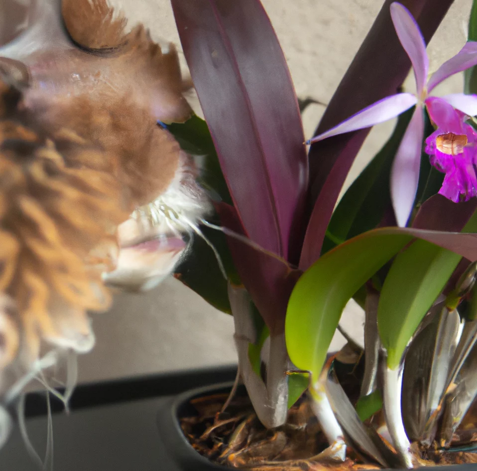 Easter Orchid with a cat trying to sniff it