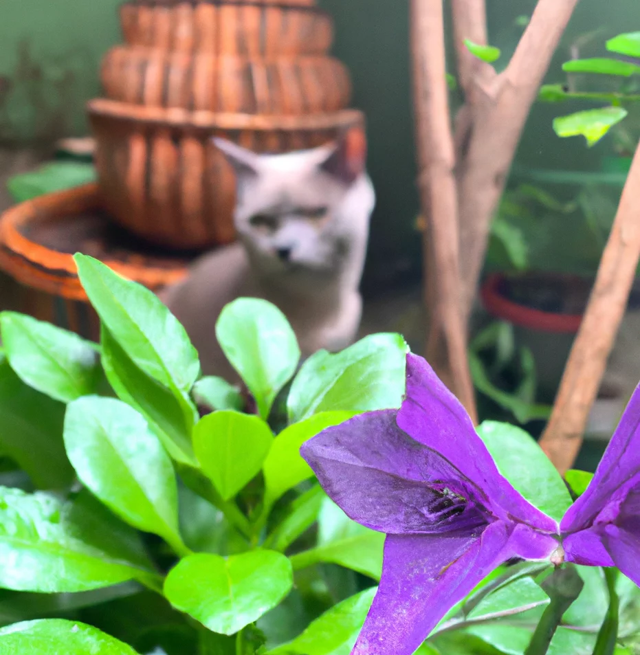 Maurandya plant with a cat in the background