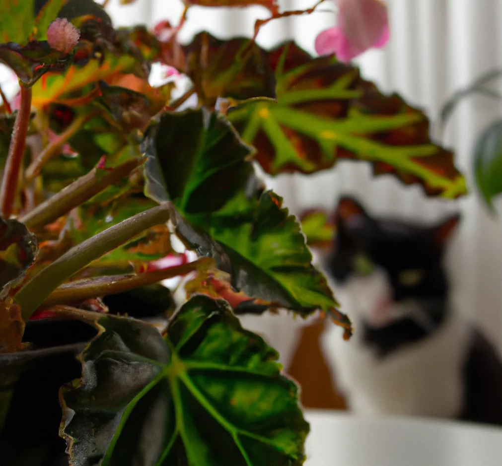 Rex Begonia plant with a cat in the background