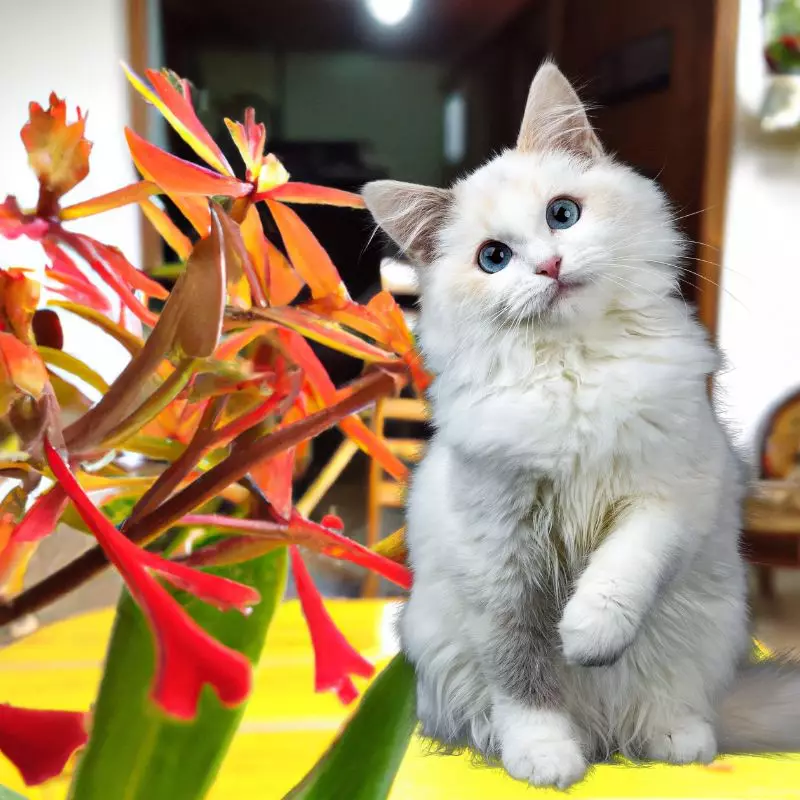 Scarlet Orchid and a cat nearby