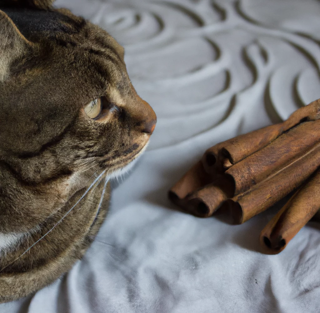 cat is looking at cinnamon