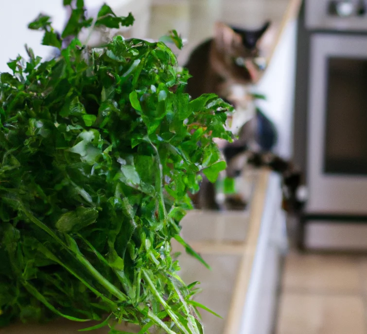 Cat looks at Cilantro