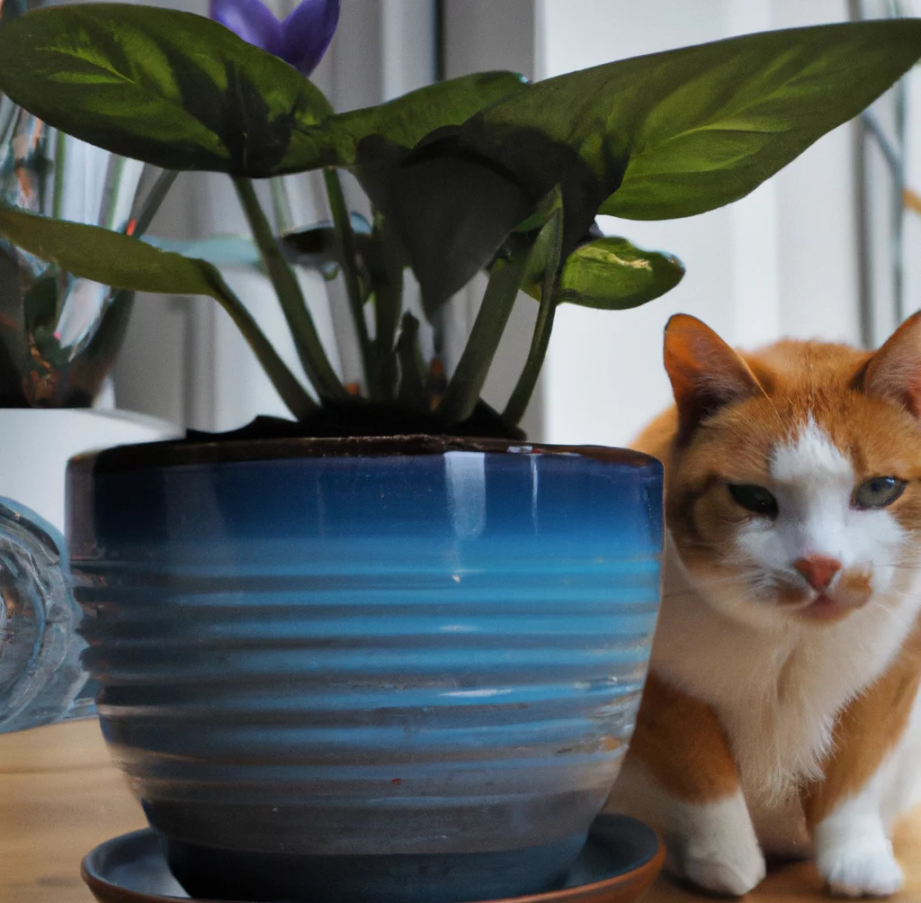 Cat sits near Kaempferia